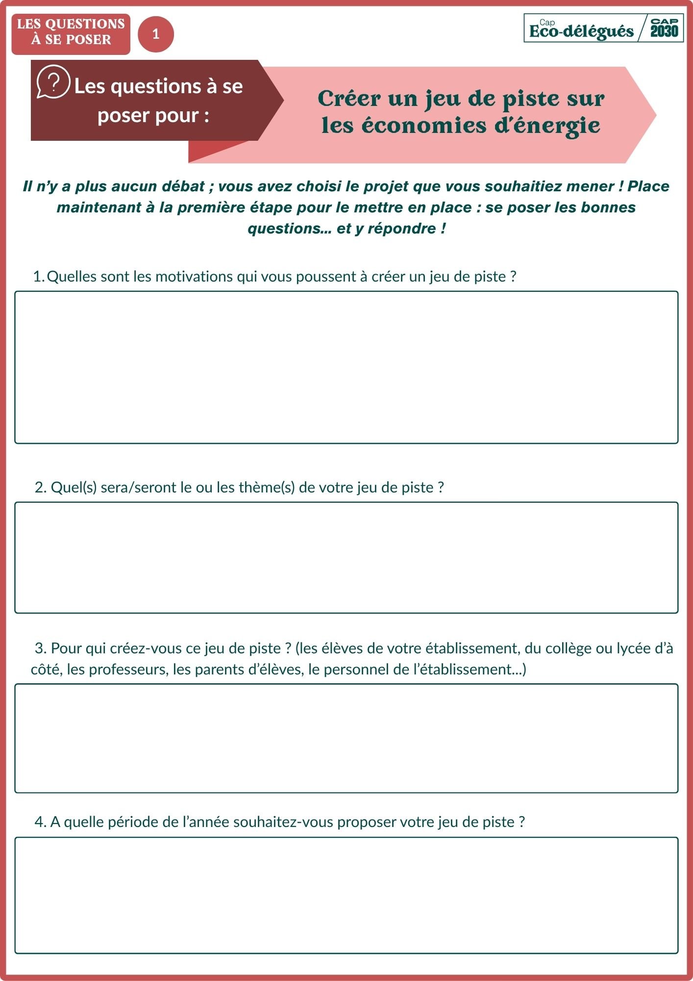 Les questions à se poser Jeu de piste