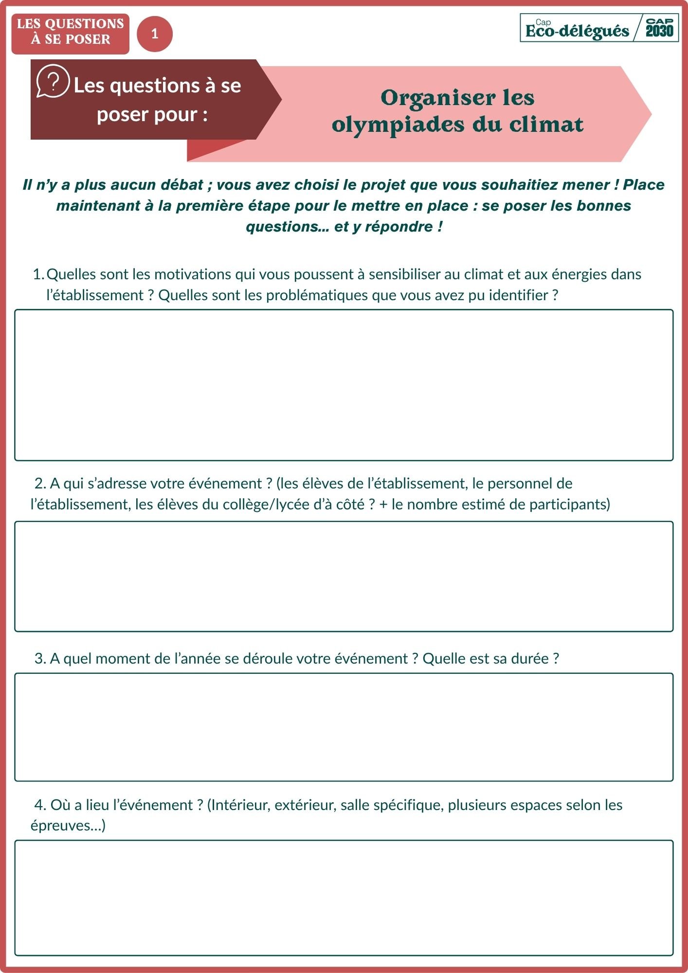 Les questions à se poser Olympiades du climat