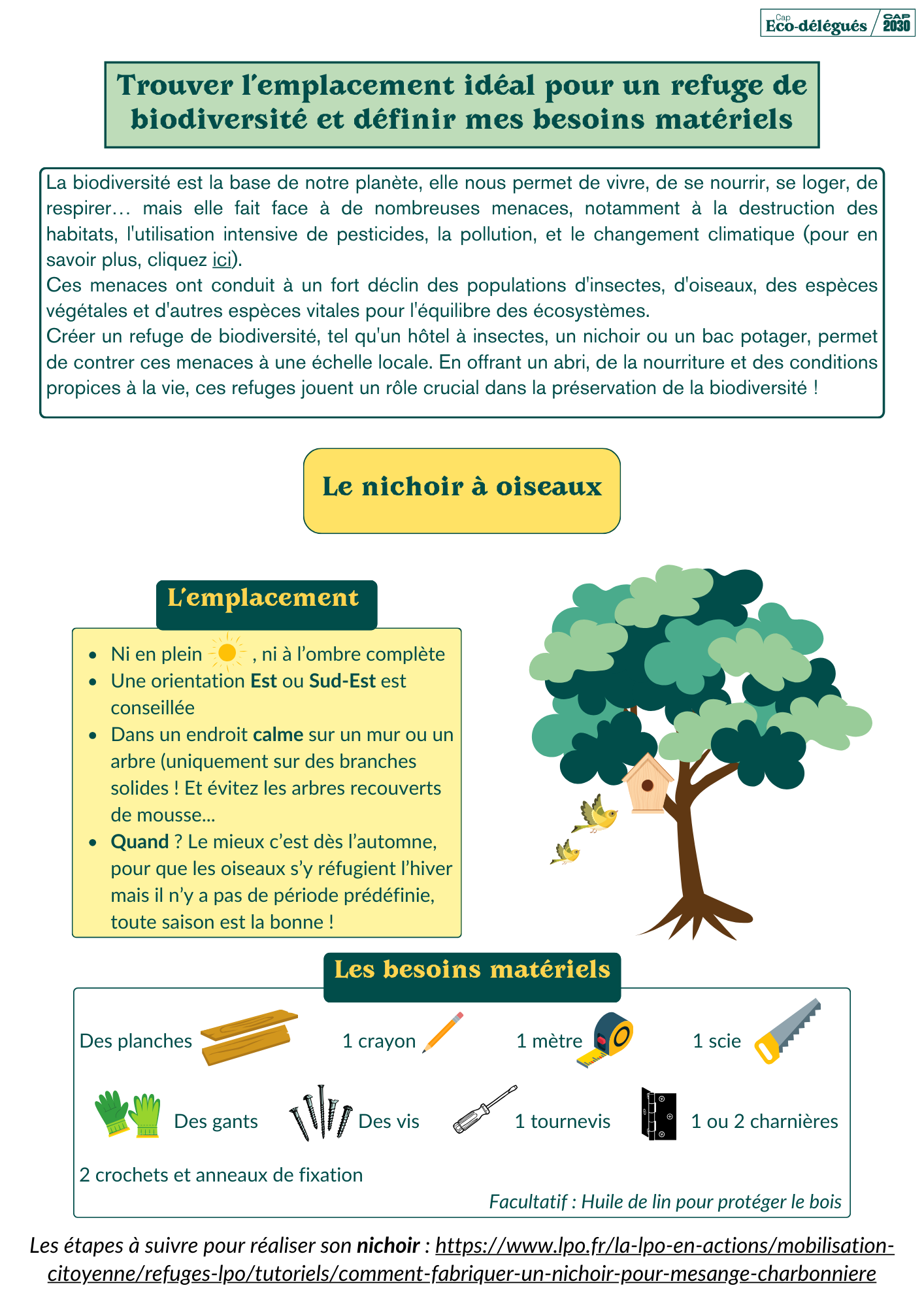 Trouver l’emplacement idéal pour un refuge de biodiversité et définir mes besoins matériels